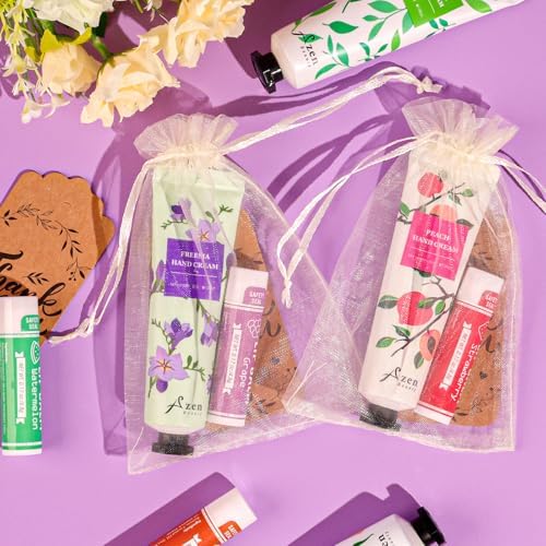 AZEN 30 Sets Bulk Gifts, Hand Cream and Lip Balm Bulk Set with Organza