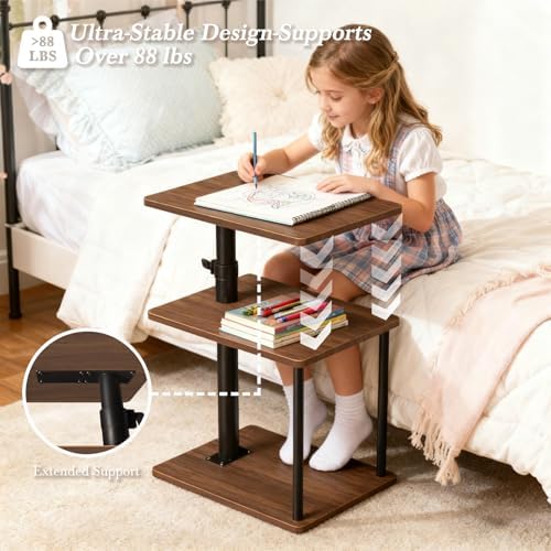 Faesun Swivel Side Table for Couch Arm, Height Adjustable C Shaped End
