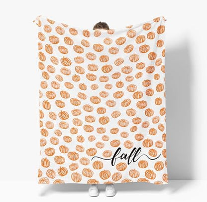 Horaldaily Fall White Painting Pumpkin Flannel Throw Blanket 40x50