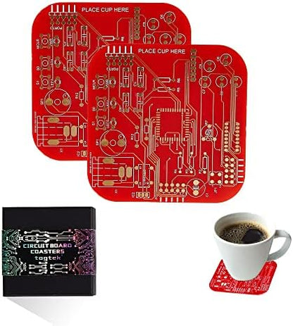 PCB-Design Red Circuit Board Coasters for Coffee Table, Bar, Office