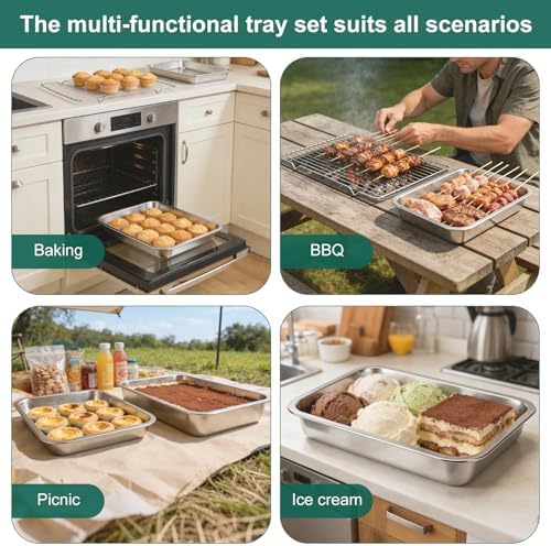 Grill Prep and Carry System, Large Stainless Steel Food Prep Tray with