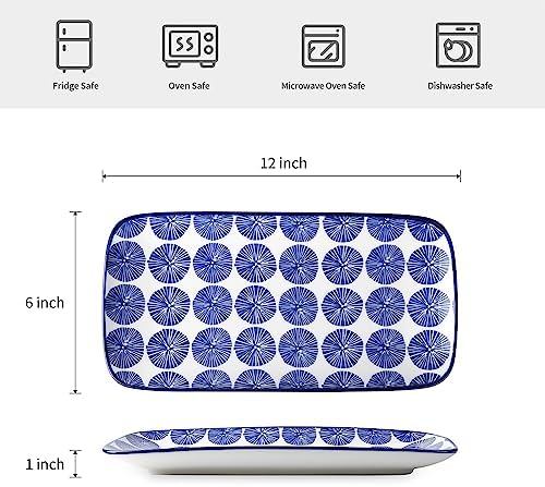 Selamica Ceramic 12 Inch Serving Platters Set of 4, Vintage Blue