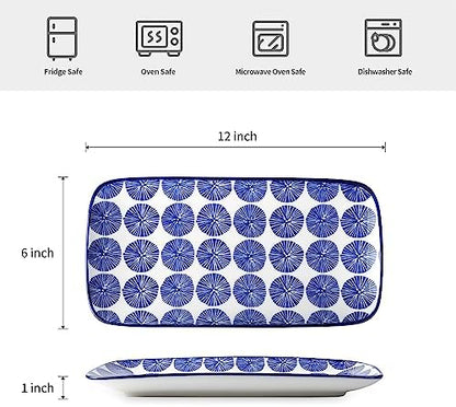 Selamica Ceramic 12 Inch Serving Platters Set of 4, Vintage Blue