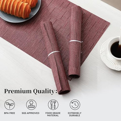 Burgundy Placemats Set of 6 - Heat Resistant Non-Slip Place mats for