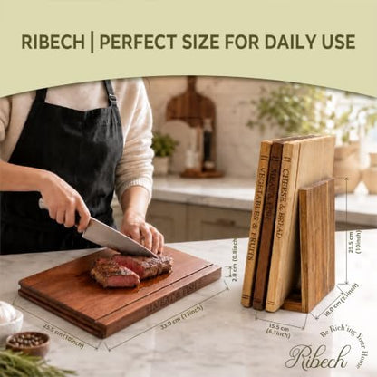 Book Shaped Cutting Board Set of 3, with Storage Stand for Kitchen