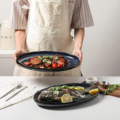 vicrays Serving Platter Ceramic Tray Plates Extra Large Oval 14.5 Inch