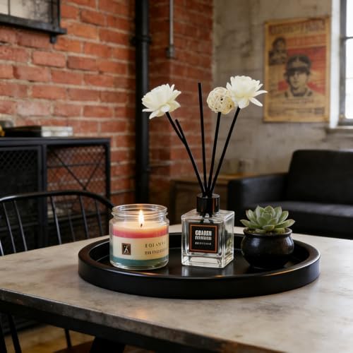 Round Metal Candle Plate, Black Candlestick Tray, Modern Candle