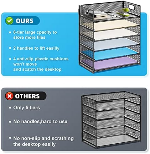 Marbrasse 6 Tier Paper Organizer Letter Tray - Mesh Desk File
