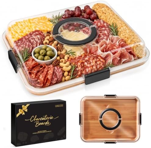 Renmxj Portable Charcuterie Boards with Lid, Cheese, Veggie & Snack