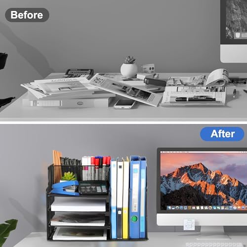 4-Tier Desk Organizer and Accessories with 2 File Holder Storage