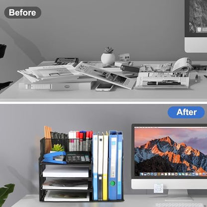4-Tier Desk Organizer and Accessories with 2 File Holder Storage
