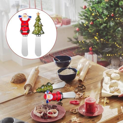 Lasnten 8 Pcs Christmas Cheese Knife Holiday Butter Spreaders for