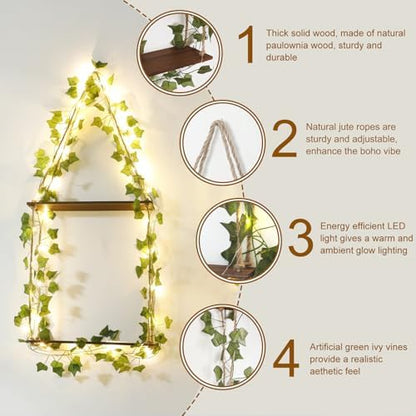 Artilady Macrame Wall Hanging Shelf with Artificial Ivy Light for
