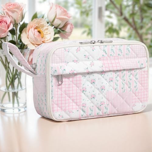 WOBAGMEN Quilted Pencil Pouch for Girls Women, Large Pencil Case Pouch