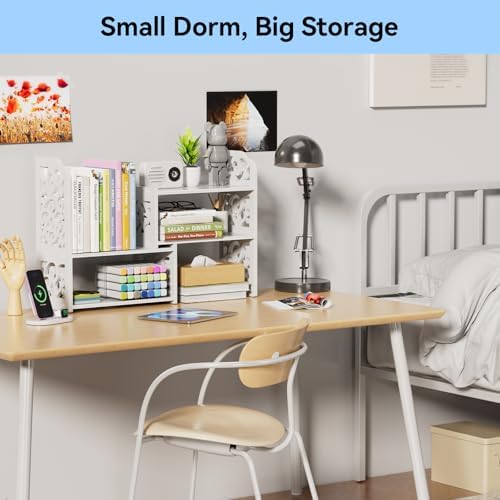 YGYQZ Adjustable Desktop Shelf Organizer, 3-Tier Desk Shelf, White