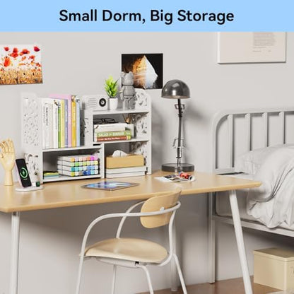 YGYQZ Adjustable Desktop Shelf Organizer, 3-Tier Desk Shelf, White