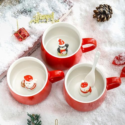 NDLBS Christmas 3D Coffee Mug with Penguin Cute Animal Inside Cup