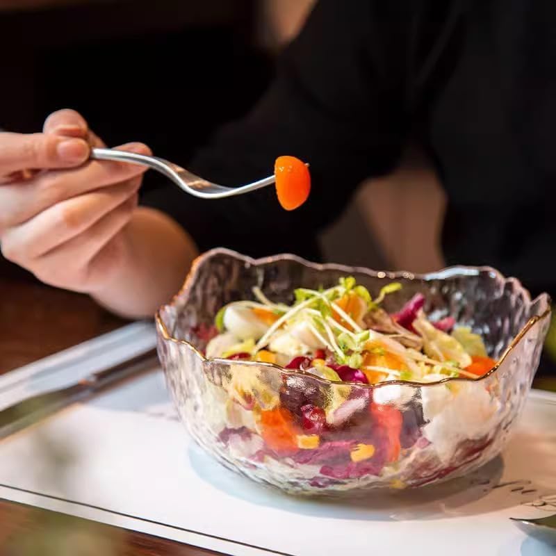 Glass Bowl for Salad Candy Fruit, Decorative Bowl-Crystal Clear Gold