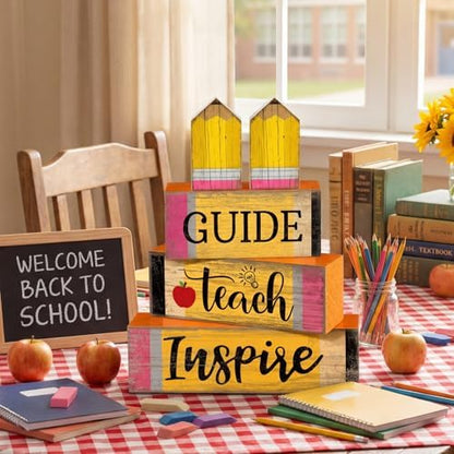 Croblissful 5 Pcs Back to School Tiered Tray Decor, Teacher Block