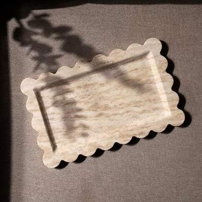 Natural 100% Marble Vanity Tray Luxury Scalloped Marble Storage