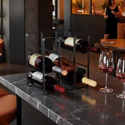 Buruis 9-Bottle Countertop Wine Rack, Cube Metal Wine Holder, Black