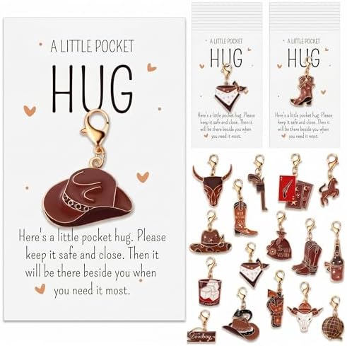 Wonderjune Cowboy 20 Sets Little Pocket Hug Bulk Gifts Cards Keychain