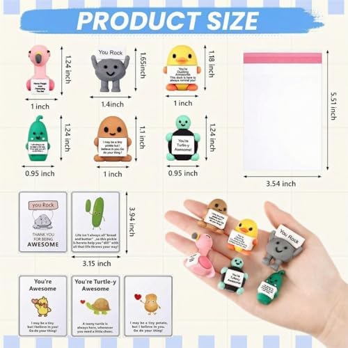 Gejoy 24 Sets Mini Rubber Figures Positive Gifts with Cards for