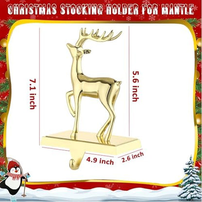 Gold 3D Reindeer Christmas Stocking Holders for Mantet,Stocking