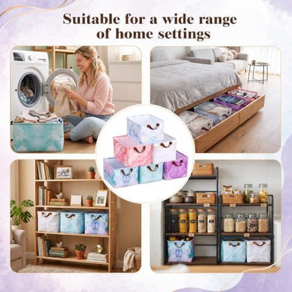 Newtay 6 Pack Marble Collapsible Storage Baskets, 15 in Fabric