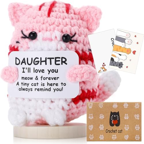 Peryiter Positive Cute Crochet Cat Gifts for Daughter Mini Funny