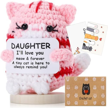 Peryiter Positive Cute Crochet Cat Gifts for Daughter Mini Funny