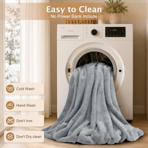 Cordless Faux Rabbit Fur Heated Wearable Blanket Shawl Battery Powered