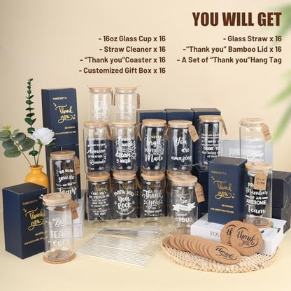 16 Set Employee Appreciation Gifts Glass Cups, 16oz Can Coffee Cups