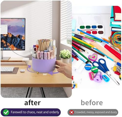 Camelmother 360°Rotating Pen&Pencil Holder For Desk With 5Slots Cute