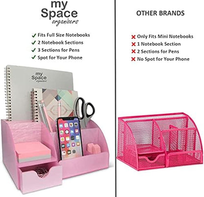 My Space Organizers Pink Desk Organizer Office, Acrylic, with Drawer