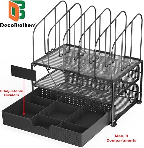 Deco Brothers Mesh Desk Organizer with Double Tray, 5 Upright Sections