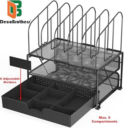 Deco Brothers Mesh Desk Organizer with Double Tray, 5 Upright Sections