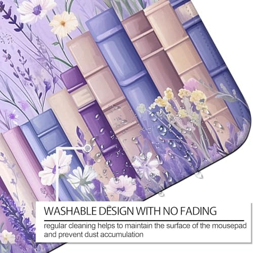 Pretty Wildflower and Book Gaming Desk Mat & Mouse Pad, Purple, XL