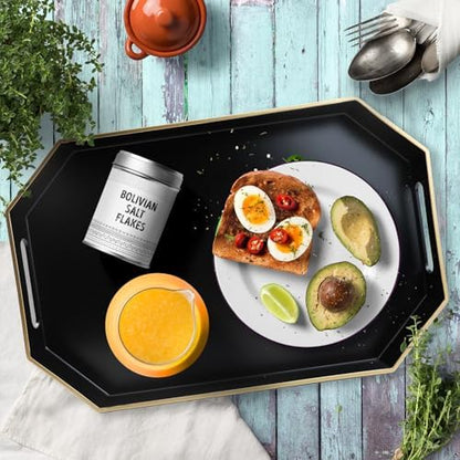 Black Decorative Tray with Handles, Octagon Versatile Serving Tray for