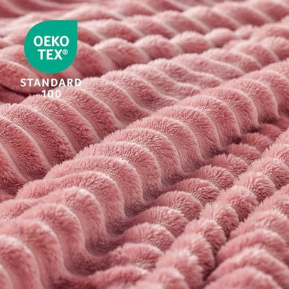 BEDELITE 3D Ribbed Jacquard Pink Fleece Throw Blanket for Couch, 50x60