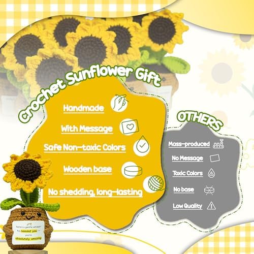 Emotional Support Crochet Sunflower - Cute Positive Desk Decor &