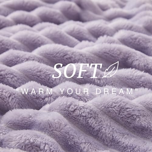 EXQ Home Stripe Jacquard Throw Blanket Light Purple for Couch Gentle
