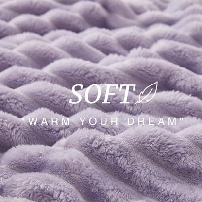 EXQ Home Stripe Jacquard Throw Blanket Light Purple for Couch Gentle