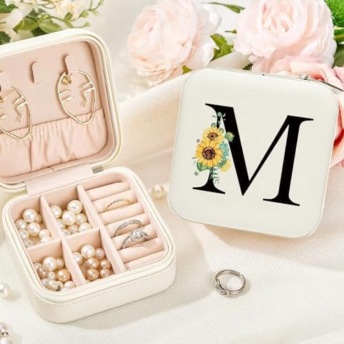 Sunflower Initial S Travel Jewelry Box PU Leather Jewelry Organizer