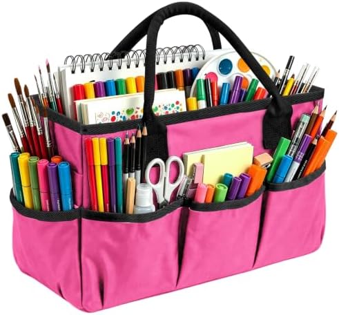 ZKOO Art Craft Organizer Tote Bag, Desktop Tote and Organizer Pink