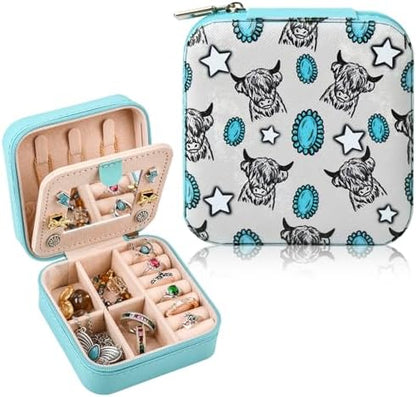 Western Jewelry Box Case Highland Cow Print Travel Jewelry Organizer