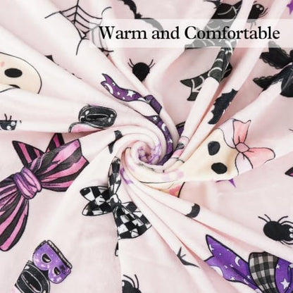 50"x60" Halloween Pink Boo Bow Throw Blanket, Cute Ghost Flannel