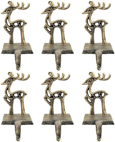 6 Pieces Reindeer Christmas Stocking Holder Christmas Hooks Skid