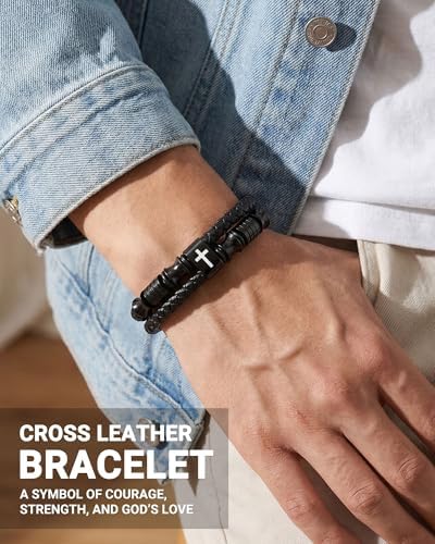 UNGENT THEM Leather Cross Bracelet for Son Grandson Brother Christian