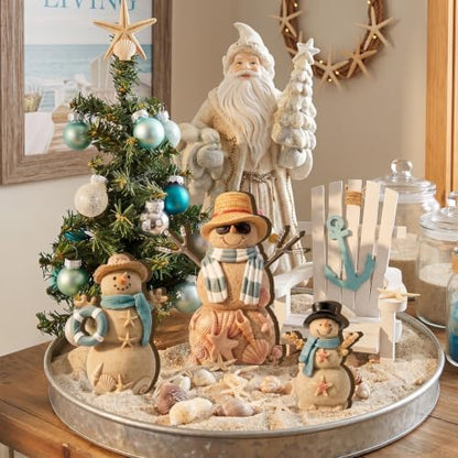 Suzile 3 Pcs Christmas Coastal Snowman Decoration Wooden Indoor Decor